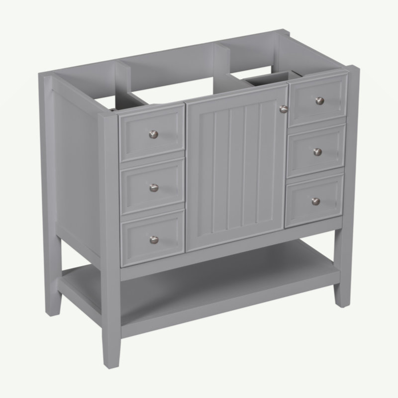 Meuble-lavabo 36 po sans lavabo, base d'armoire seulement, une armoire et trois tiroirs, Gris