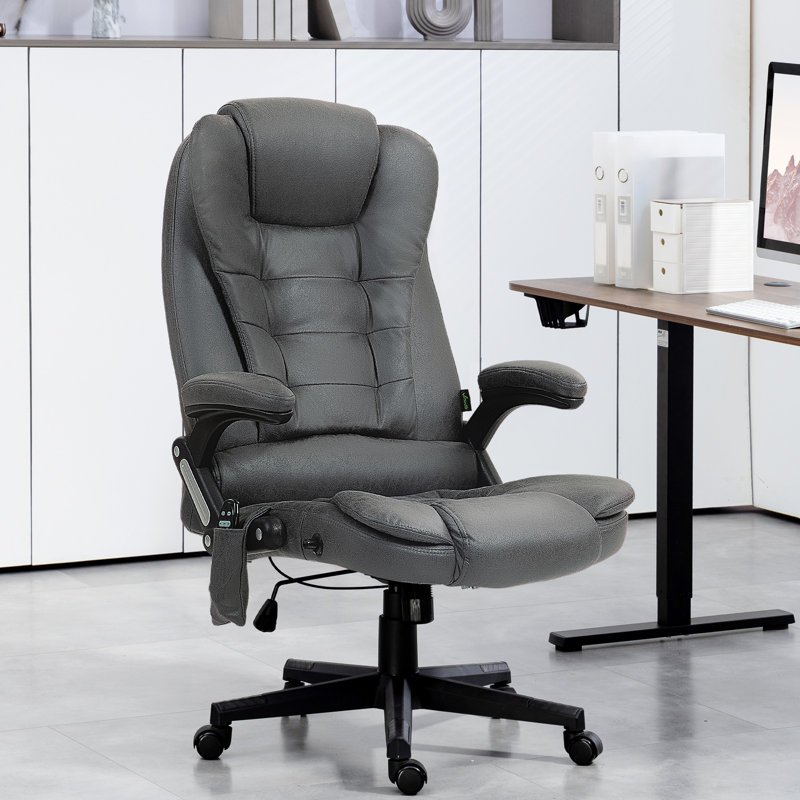 Fauteuil de bureau 6 points vibrant et chauffant, dossier inclinable gris foncé, siège rembourré et réglable pour fauteuil confortable, massage par vibration,