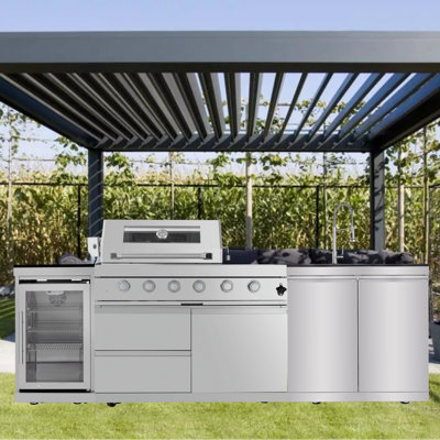 Draven Outdoor 72,000 BTU 4-Burner Kitchen Grill with Wine Cooler & Storage