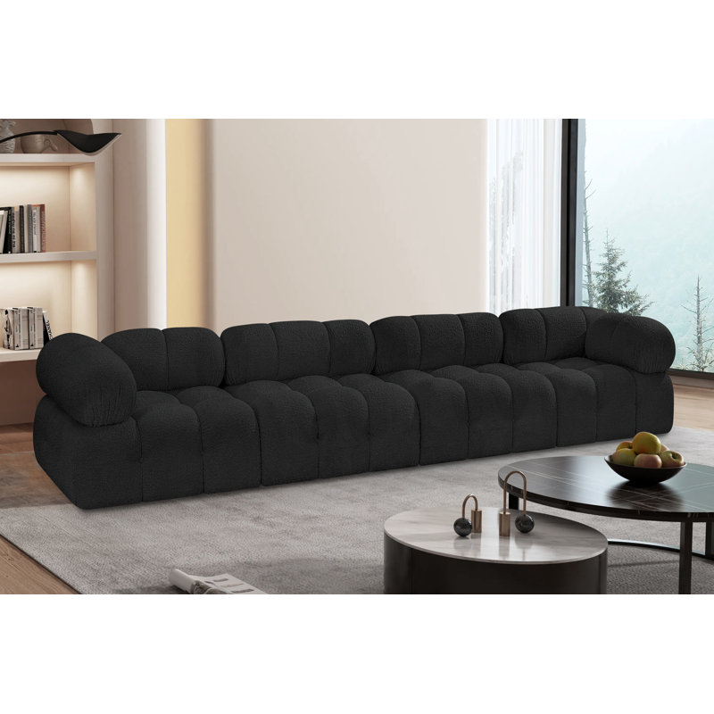 Ames Upholstered Sofa, Black Boucle Fabric, 2 Armless, 2 Corner
