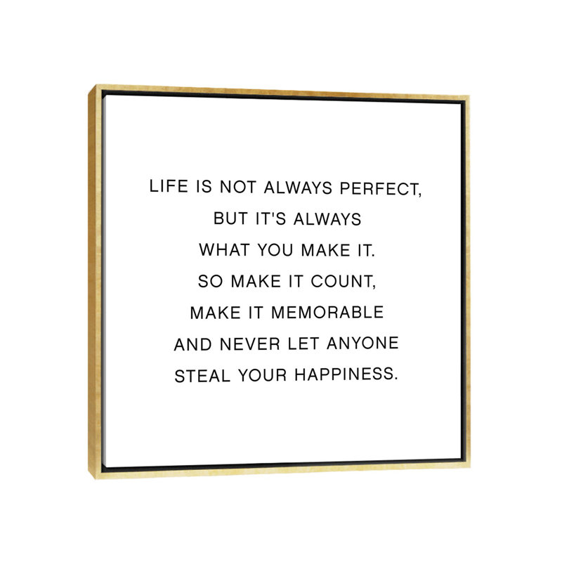 Art textuel, "Life is not always Perfect" par Mambo art studio, H 37 po x l 37 po x P 1,5 po, Toile encadrée d'or