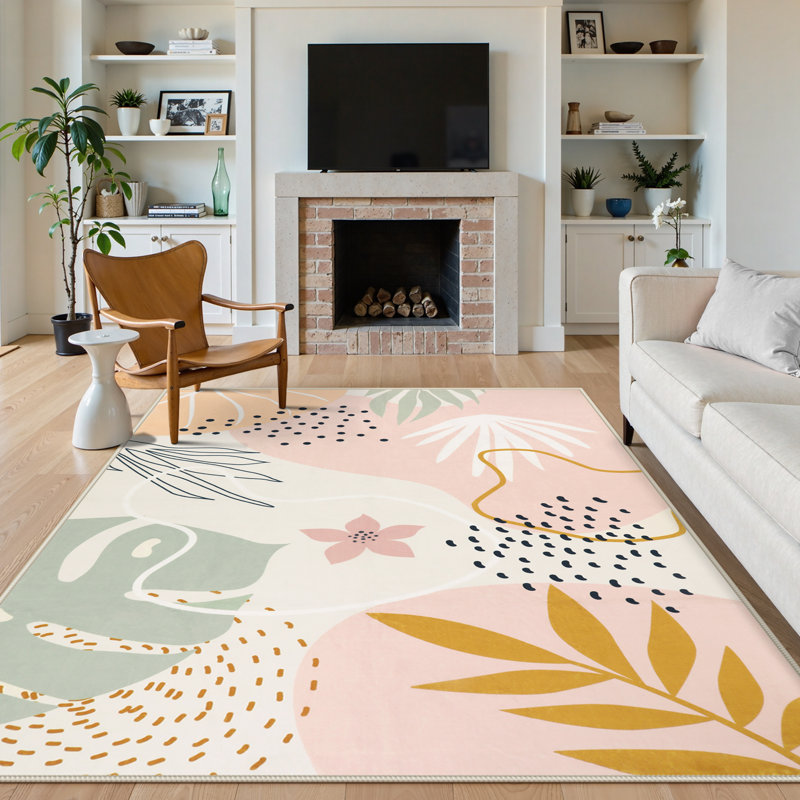 Kaldi Vibrant Spring Floral Print Machine Washable Area Rug with Non-Slip Backing for Living Room, Dining Room, Bedroom