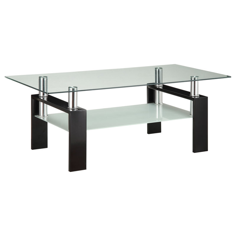 Black Rectangular Glass Coffee Table with Shelf