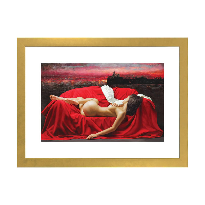 «Red Sky» - impression, H 24 po x l 32 po x P 1 po, Papier beaux-arts encadré doré