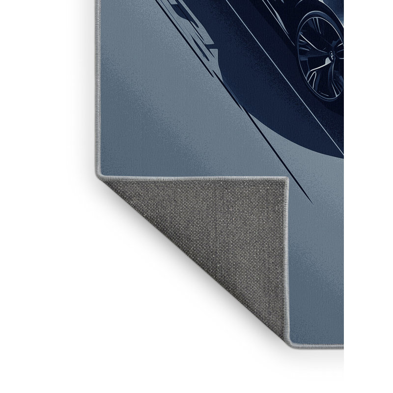 Soft Plush Edens Electric Sports Car Sleek & Chic Modern Area Rug in Gray – SkyBlue Binding, 3x5