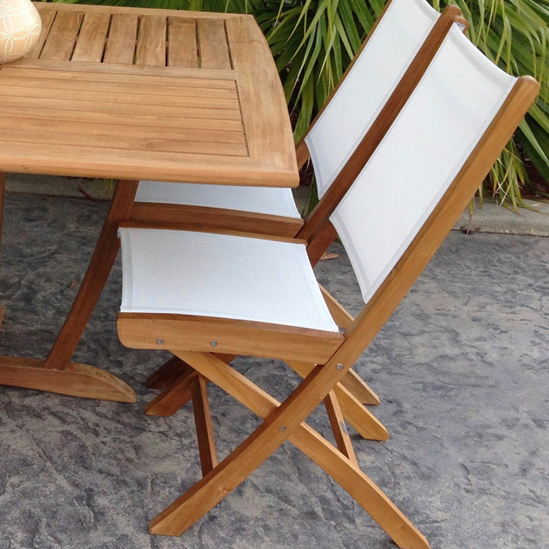 Chaise de patio pliante teck Addilyn, Blanc