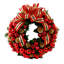 Holiday Wreath with Red Ornaments, Pinescones and Red and Gold Ribbon