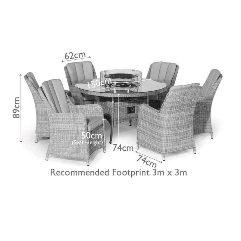 Balch 6 Seat Round Rattan Fire Pit Dining Set - with Lazy Susan