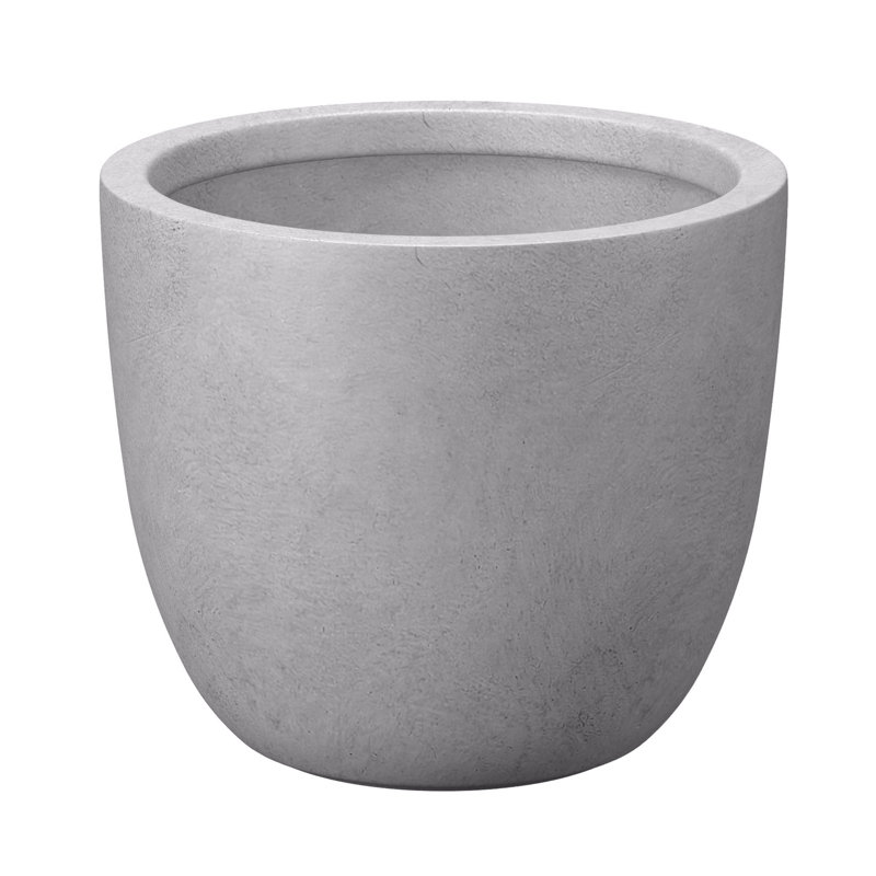 Pot à fleurs / pot rond en béton avec trous de drainage, Gris clair / gris, H 12 po x l 14 po x P 14 po