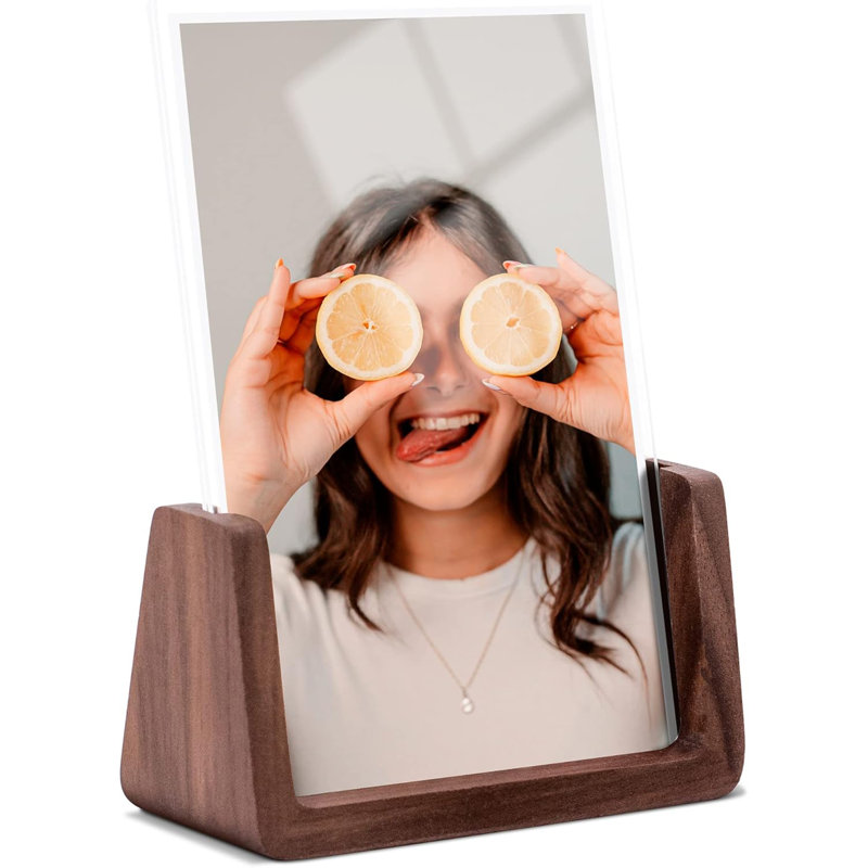 Cadre photo en forme de U vertical en bois de noyer 4 x 6 - affichage de bureau minimaliste