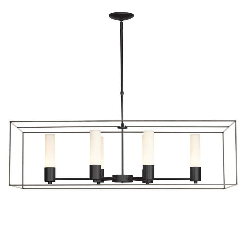 Portico 6 - Light Kitchen Island Linear Pendant, Opal, Oil Rubbed Bronze, Natural Iron