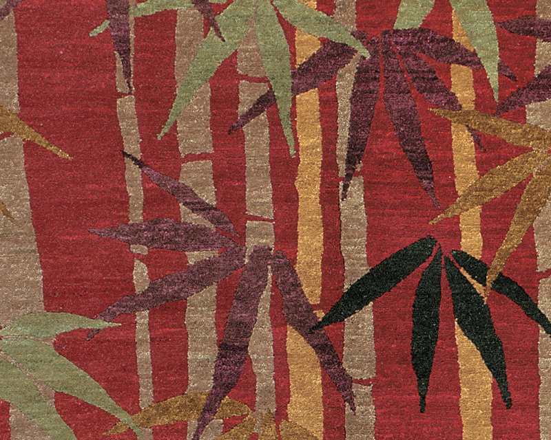 Bamboo Floral Area Rug in Gray/Red, Rectangle 8' x 10'