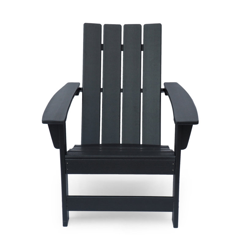 Elisa Outdoor Adirondack Chair, Waterfall Front, Slatted, Black Finish, Black