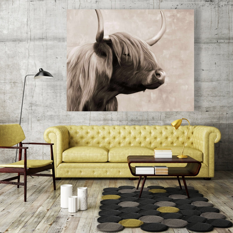 Magnifique bovin Highland sépia - Toile rustique