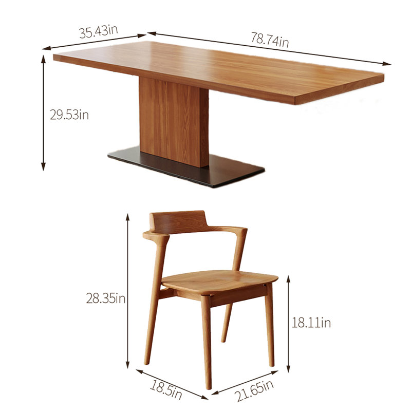 Ensemble de table de salle à manger en bois de frêne massif, H 29,53 po x L 78,74 po x l 35,43 po