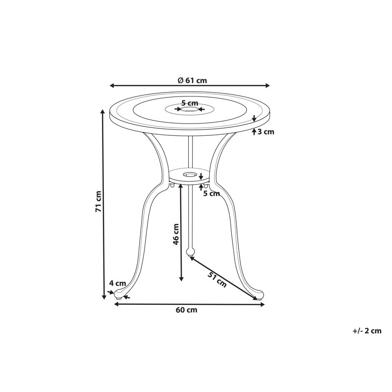 Hewett Round Metal Outdoor Bistro Table , 24cm cm W 24cm cm D