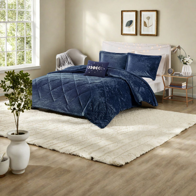 Ensemble de literie luxueux en velours bleu marine, édredon hypoallergénique de style moderne