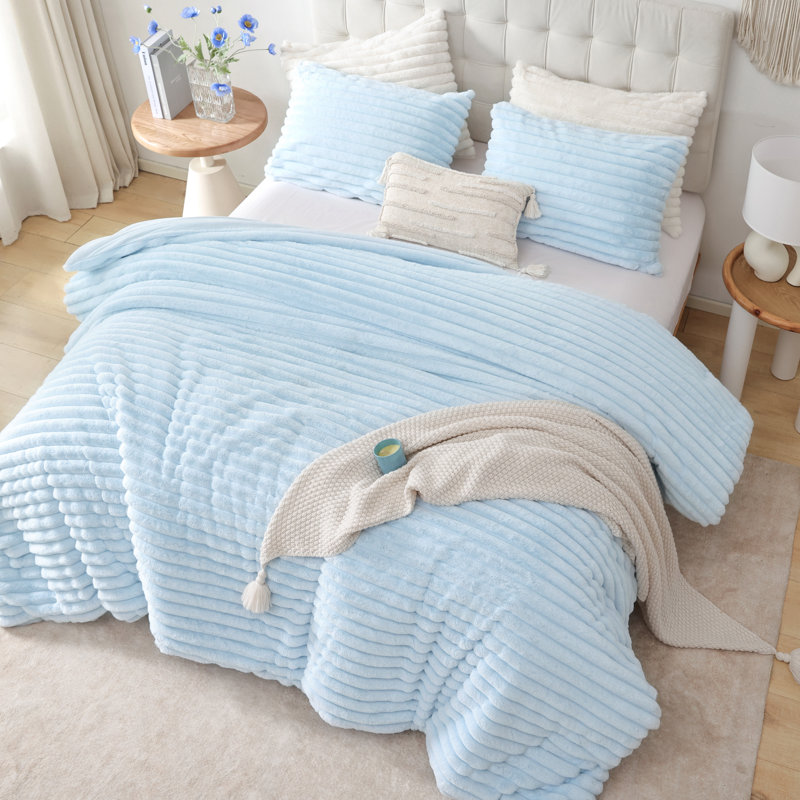 Ensemble d'édredon 3 pièces Fluffy, Bleu, Édredon très grand + 2 taies décoratives très 