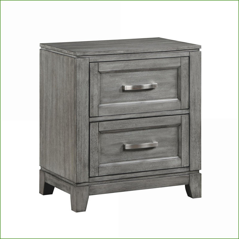 Gray 2-Drawer Nightstand – Wooden Bedroom Storage Furniture
