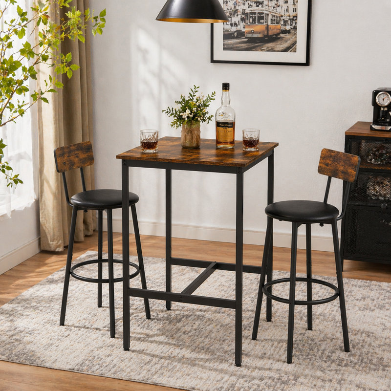 3-Piece Counter Height Round Bar Table Set,   Brown, Rustic Brown/Black