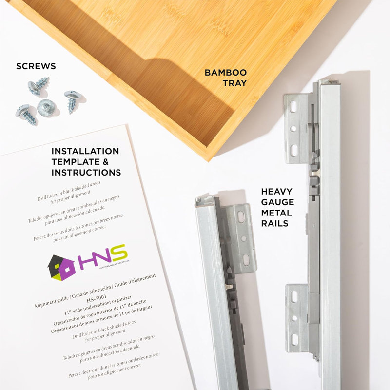 Organisateur de bureau en bambou avec rails coulissants en métal épais, H 4 po x l 11 po x P 20 po