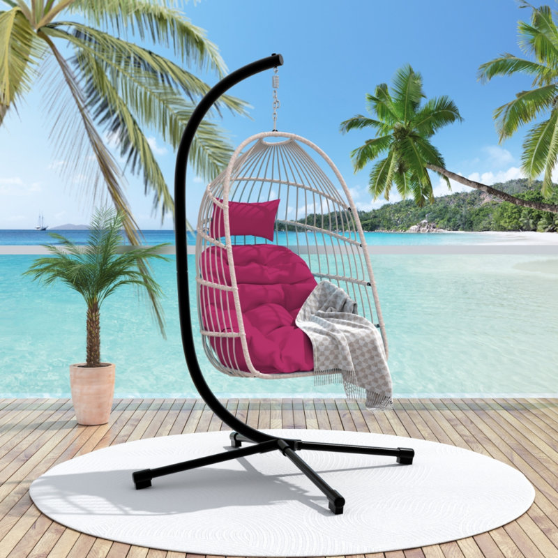 Fauteuil à œufs suspendu en osier avec support pour l'extérieur, Rose Red/Natural