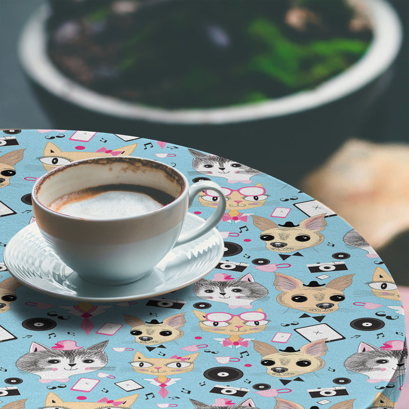 East Urban Home Retro Fitted Round Tablecloth Multicolor, 64.17" Round