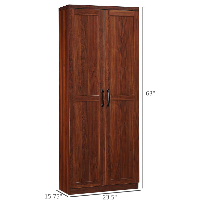 Armoire de salle à manger de 63 po à 2 portes avec 5 tablettes et 2 tablettes réglables, brun, pour un rangement pratique dans la cuisine. Étagère avec casserole. Unité