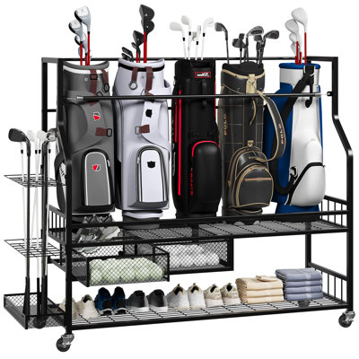 Support pour sac de golf pouvant accueillir 4 sacs de golf, support de rangement pour sac de golf sur roulettes, rangement pour sac de golf