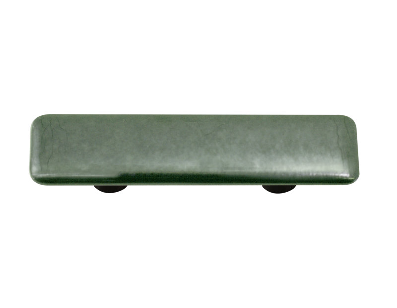 Green Glass Bar Pull with Black Mounting Hardware