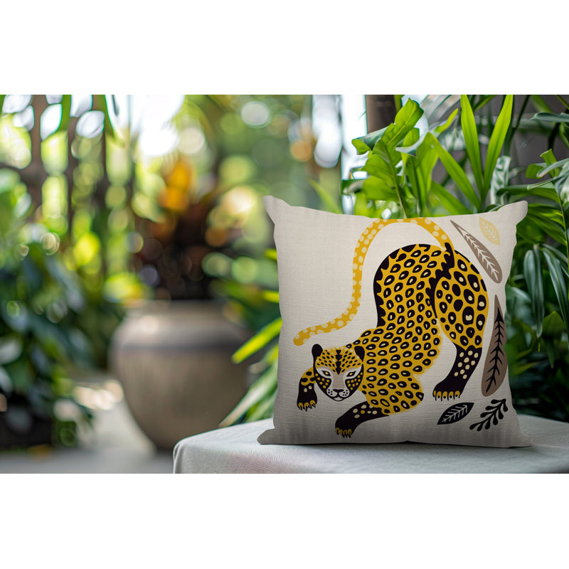 Oreiller carré réversible intérieur / extérieur Gino Leopard, Jaune, Carré 15 po