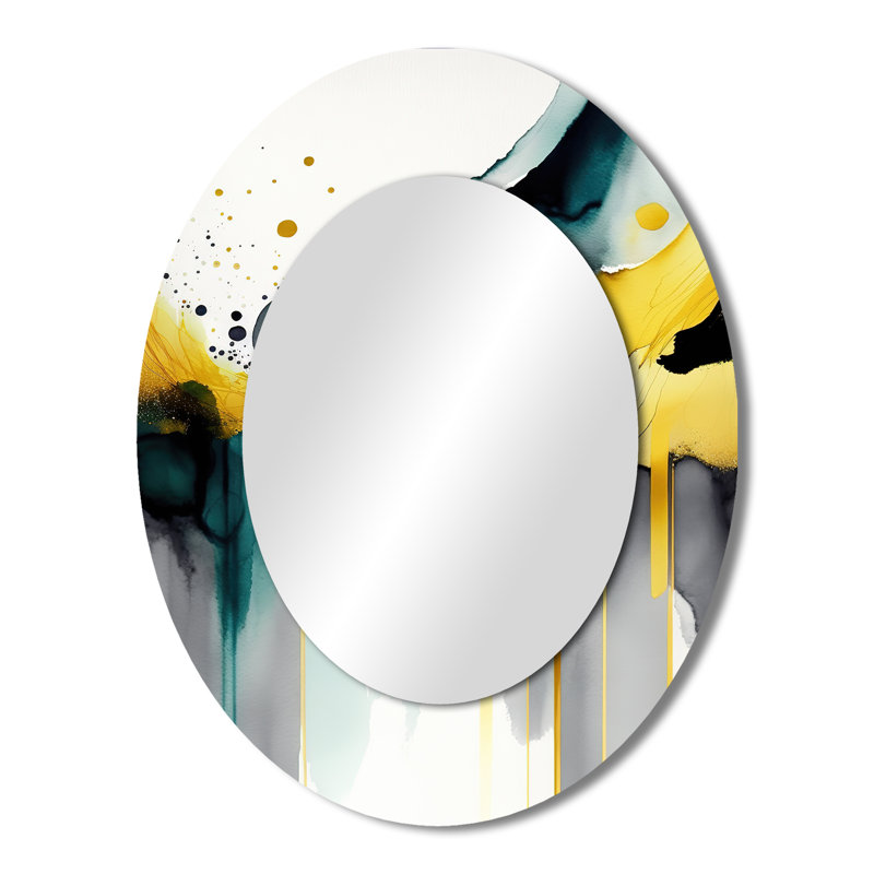 Abstract Transitional Shapes II - Large Oval Wall Mirror On Metal, 43" x 33"