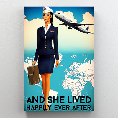 Flight Attendant And She Lived Happily - 1 Piece R " Flight Attendant And She Lived Happily - 1 Piece Rectangle Graphic Art Print On Wrapped Canvas "