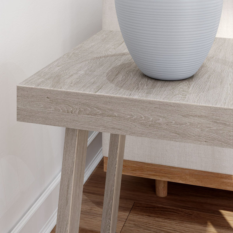 Hendrik Solid Wood End Table, Seashell Wirebrush