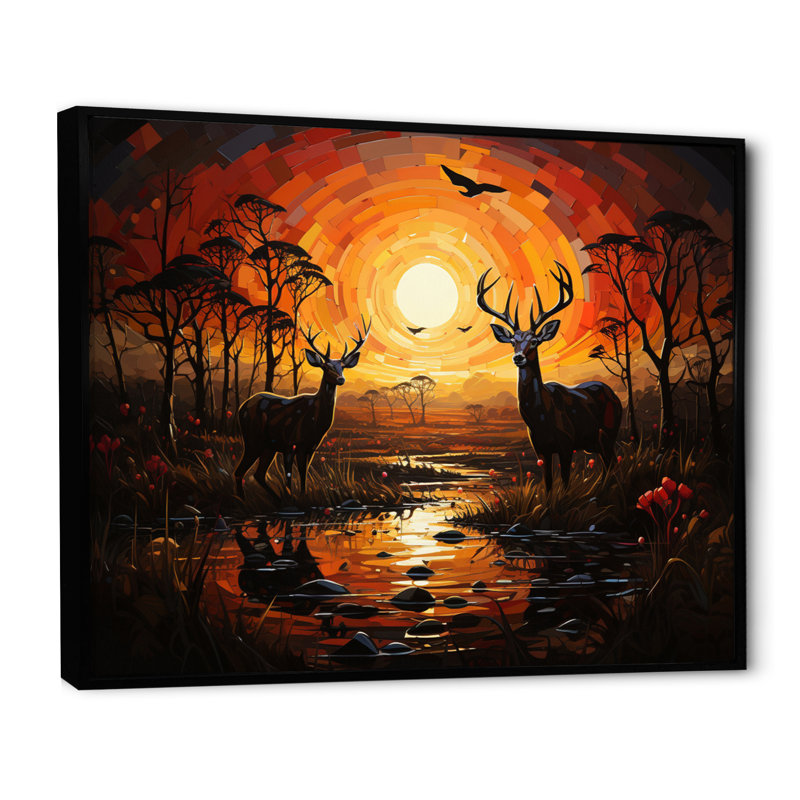 Cerf vibrant Afrique I sur toile, H 30 po x l 40 po x P 1,5 po, Cadre flottant noir