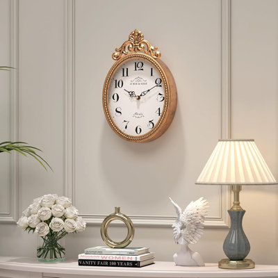 Small French Retro Decor Wall Clock,Antique Gold Vintage Oval Style