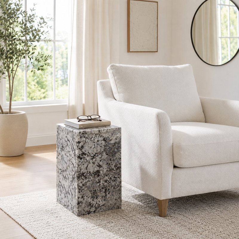 Sagebrook Home 20X12" Marble Pedestal Accent Table, White/Black, White/Black