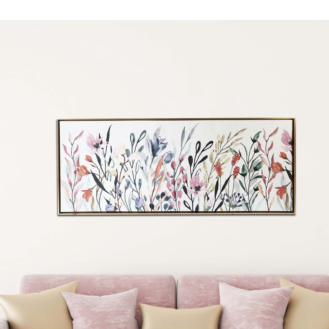 "Colorful Wildflowers" Watercolor Print on Gold Floating Framed Canvas Wall Art Red Barrel Studio®