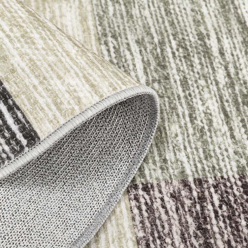 Tapis lavable à motif géométrique moderne avec envers antidérapant, Gray Green, 8*10ft