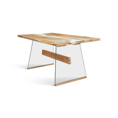 McCurtain Oak Rectangular Wood Top Dining Table with Glass Base