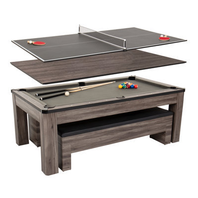 American Legend 7' Hampton 3-in-1 Combination Table Includes Billiards, Table Tennis, and Dining Table with Dual Storage Bench Seating
