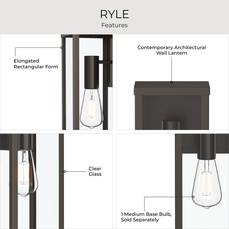 Ryle One-Light Large Wall Lantern with Clear Glass Panels, Antique Bronze