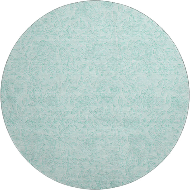 Premium Machine Washable Prisco Teal Rug, Round 8'