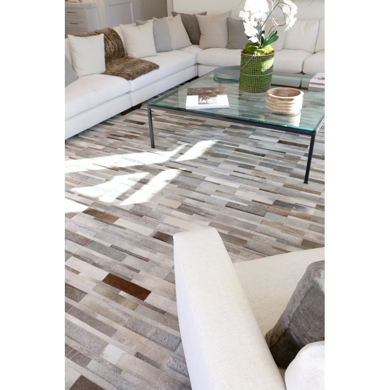 Natural Hide Cowhide Geometric Area Rug in Gray, Rectangle 9'6" x 13'6"