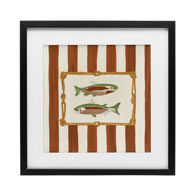 «Gone Fishing on Stripes», reproduction sous verre encadrée, design par Veronica Lara