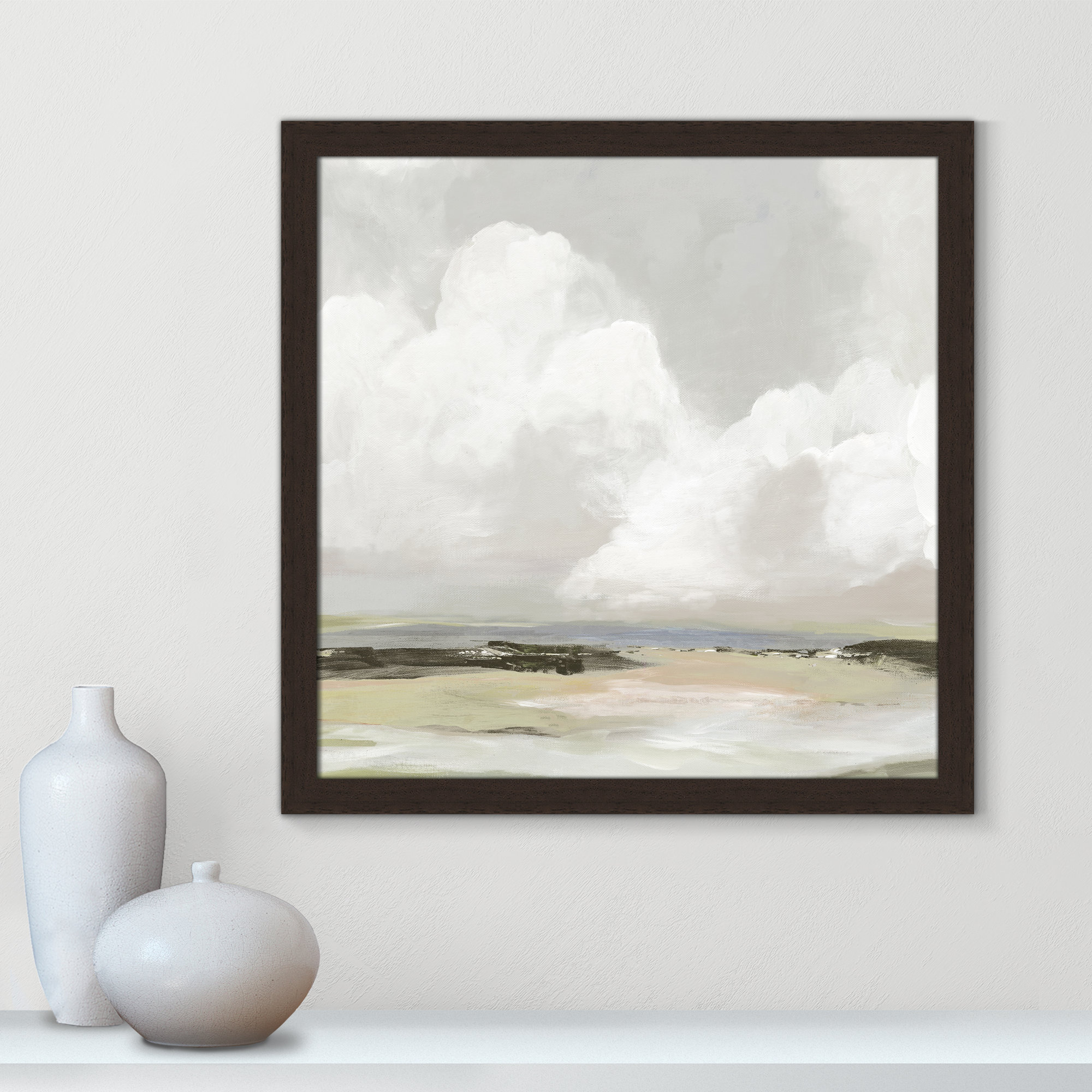 Soft Clouds - Picture Frame Painting Print, Walnut Framed, 24.5" H x 24.5" W x 1.12" D