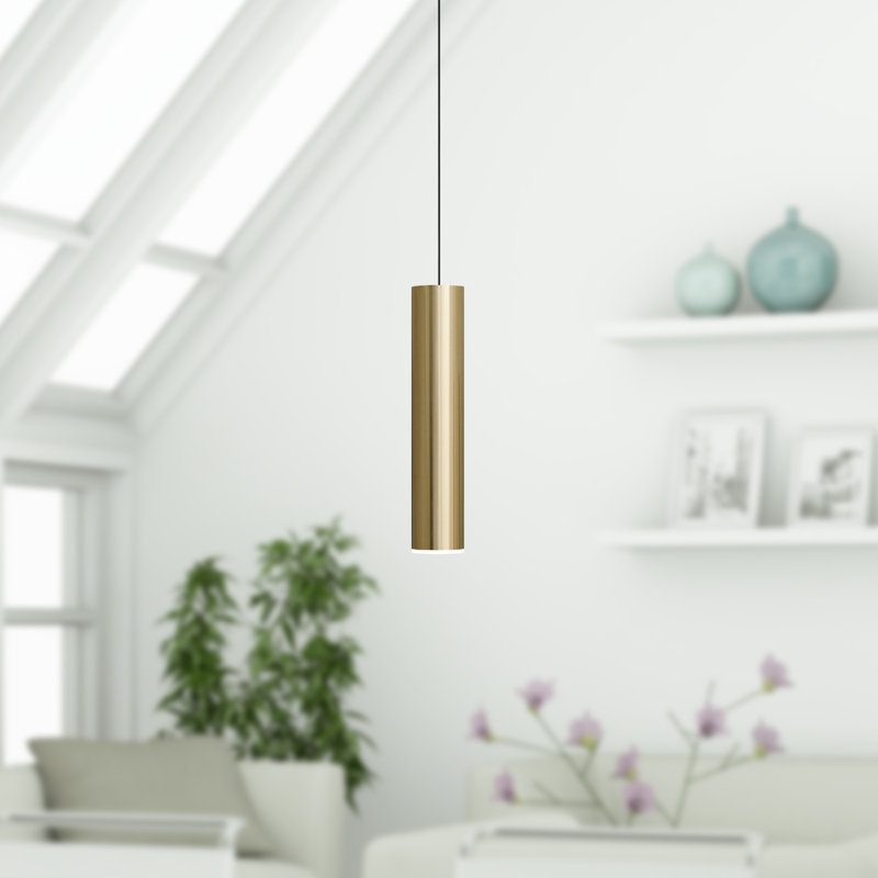 Luminaire suspendu cylindrique à 1 lumière Nevcivan, Laiton