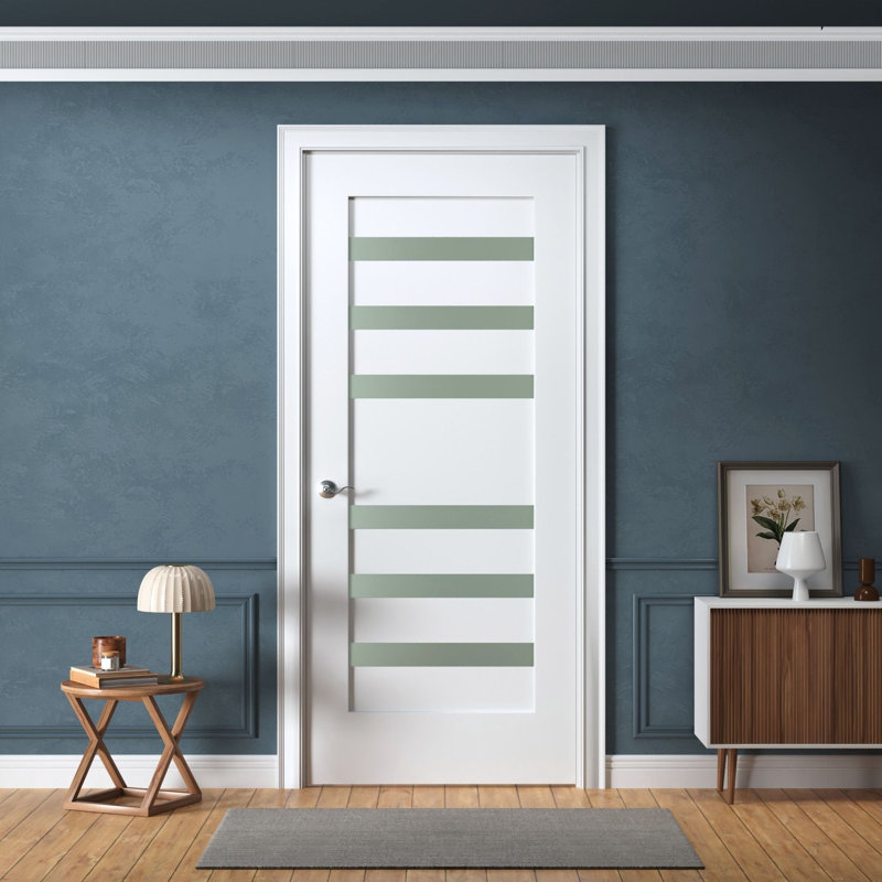 Porte intérieure pré-montée, petite conception en verre givré 6-Lite, apprêt blanc, noyau solide, avec trousse de charnières, charnières et serrures pré-percées