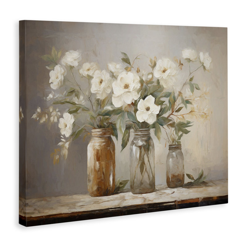 Art mural sur toile Country Magnolia Jars par Ramona Murdock, H 36 po x l 48 po