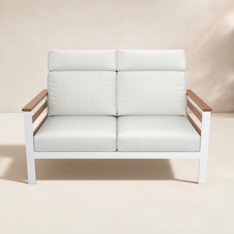 Townsend Metal Outdoor Loveseat With Sunbrella Cushion, Canvas White